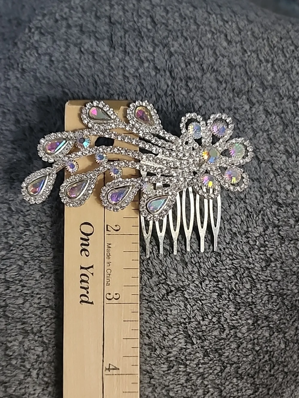 Silvertone Aurora Borealis & Clear Crystal Teardrop Hair Comb